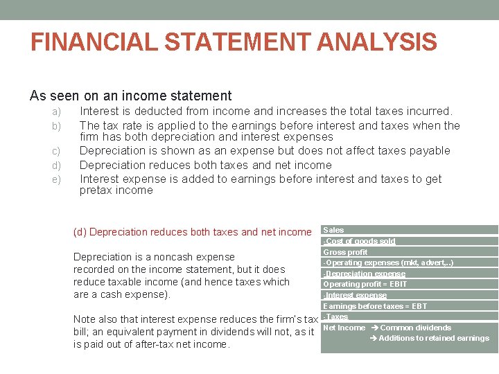 FINANCIAL STATEMENT ANALYSIS As seen on an income statement a) b) c) d) e) FINANCIAL STATEMENT ANALYSIS As seen on an income statement a) b) c) d) e)