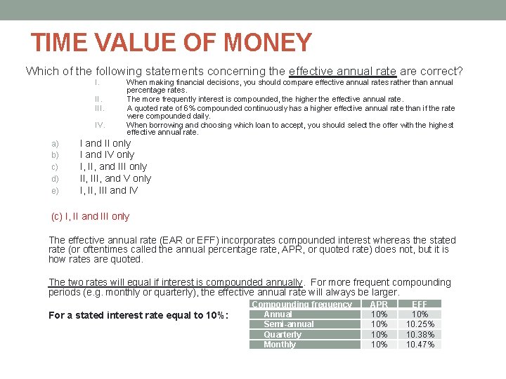 TIME VALUE OF MONEY Which of the following statements concerning the effective annual rate TIME VALUE OF MONEY Which of the following statements concerning the effective annual rate
