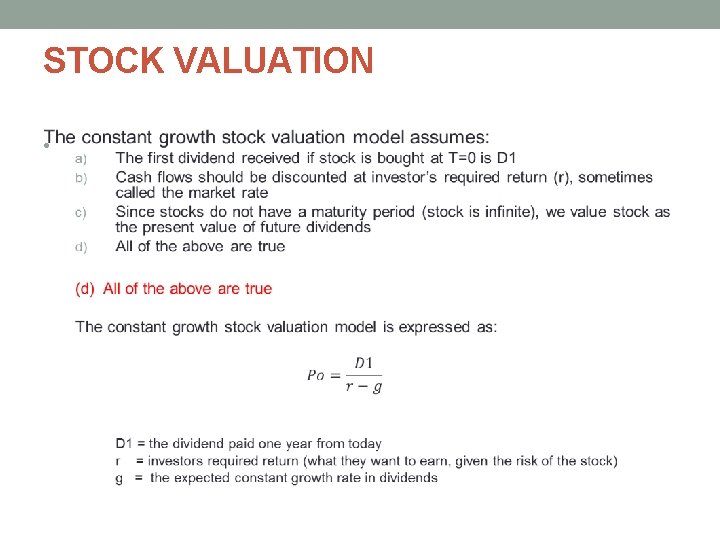 STOCK VALUATION • STOCK VALUATION •