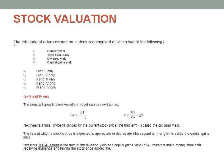 STOCK VALUATION • STOCK VALUATION •