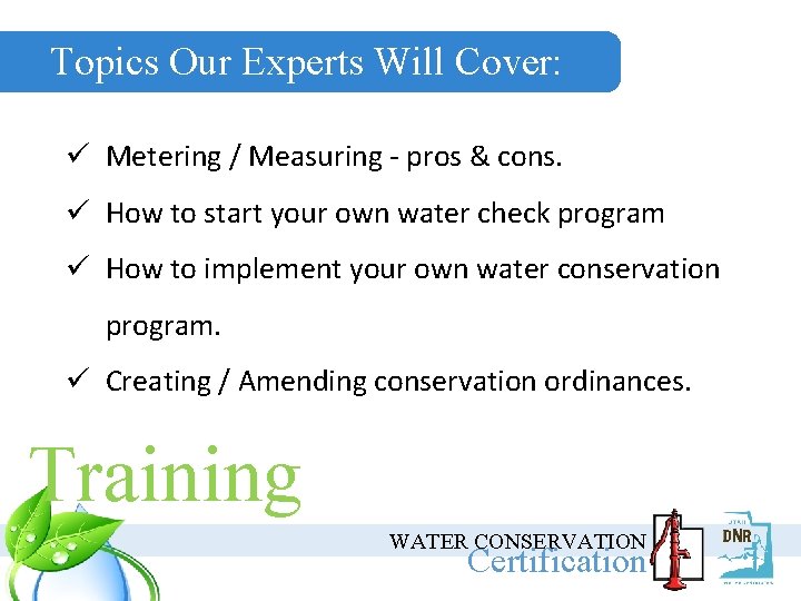 Topics Our Experts Will Cover: : ü Metering / Measuring - pros & cons.