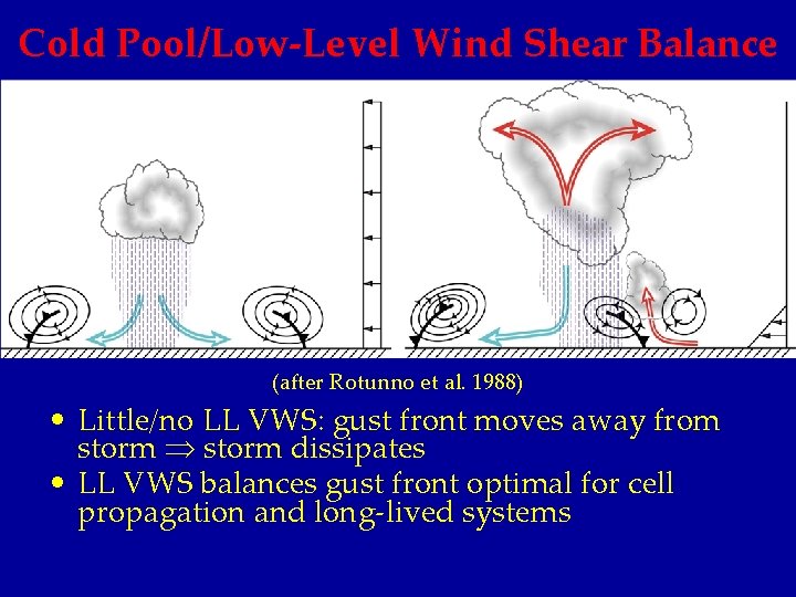 Cold Pool/Low-Level Wind Shear Balance (after Rotunno et al. 1988) • Little/no LL VWS: