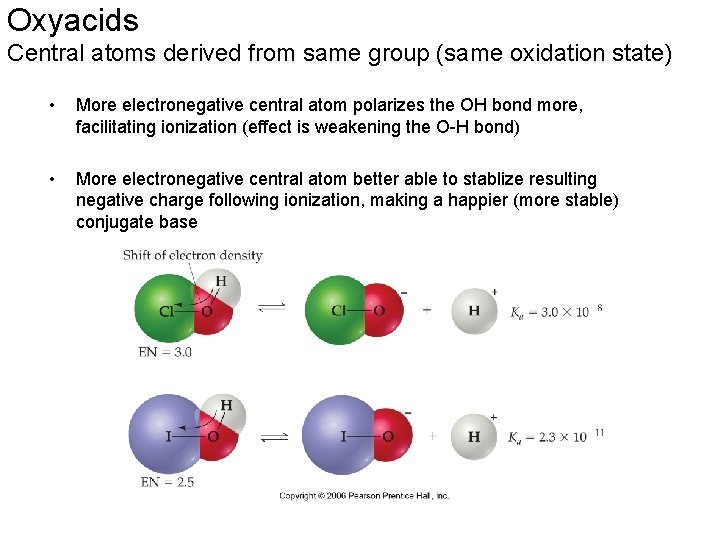 Oxyacids Central atoms derived from same group (same oxidation state) • More electronegative central Oxyacids Central atoms derived from same group (same oxidation state) • More electronegative central