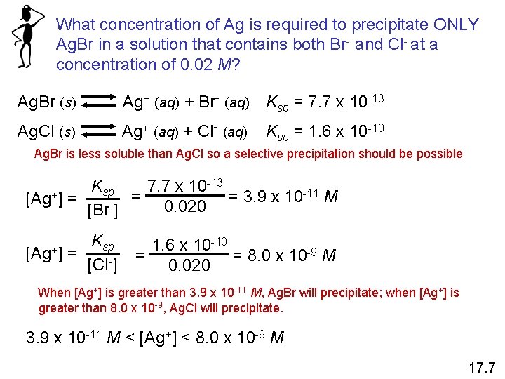 What concentration of Ag is required to precipitate ONLY Ag. Br in a solution What concentration of Ag is required to precipitate ONLY Ag. Br in a solution