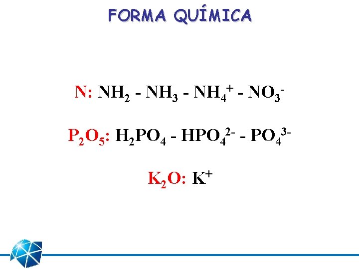 FORMA QUÍMICA N: NH 2 - NH 3 - NH 4+ - NO 3