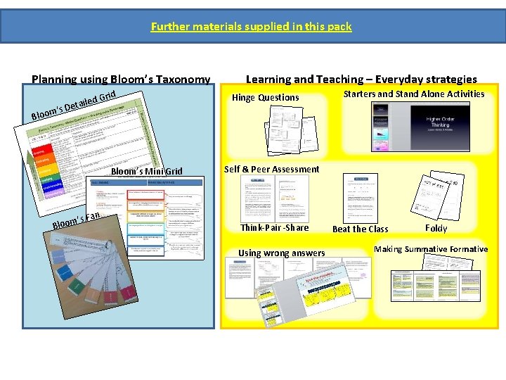 Further materials supplied in this pack Planning using Bloom’s Taxonomy m’s D Bloo d.