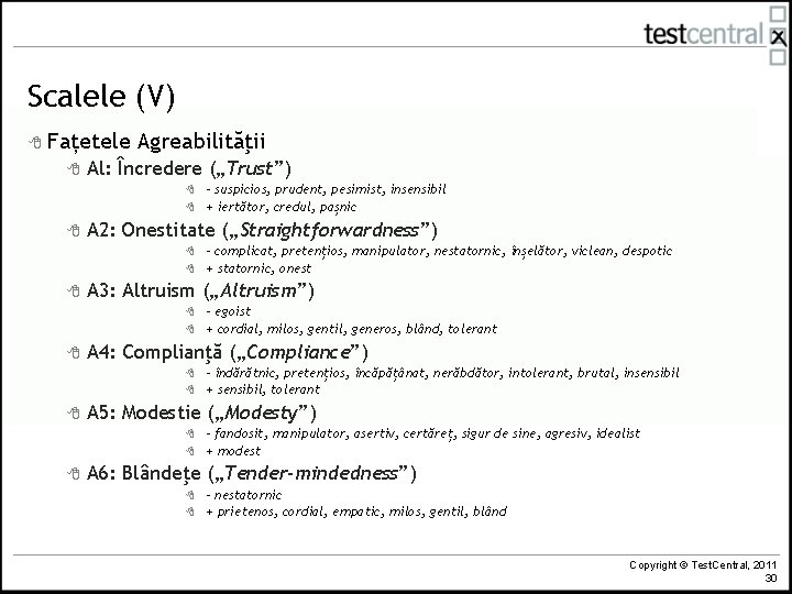 Scalele (V) 8 Fațetele 8 Agreabilităţii Al: Încredere („Trust”) 8 8 8 A 2: