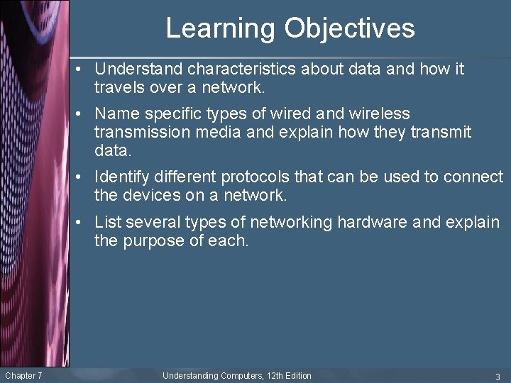 Learning Objectives • Understand characteristics about data and how it travels over a network.