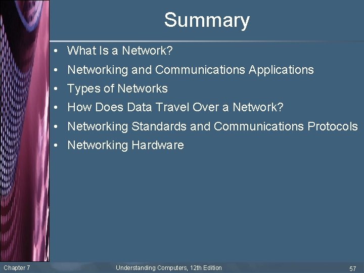 Summary • What Is a Network? • Networking and Communications Applications • Types of