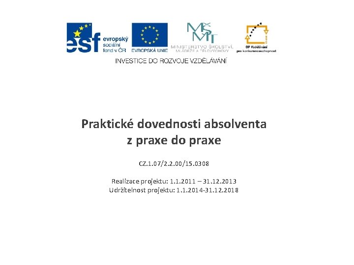 Praktické dovednosti absolventa z praxe do praxe CZ. 1. 07/2. 2. 00/15. 0308 Realizace