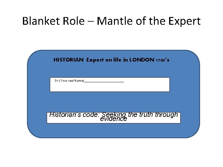 Blanket Role – Mantle of the Expert HISTORIAN Expert on life in LONDON 1780’s