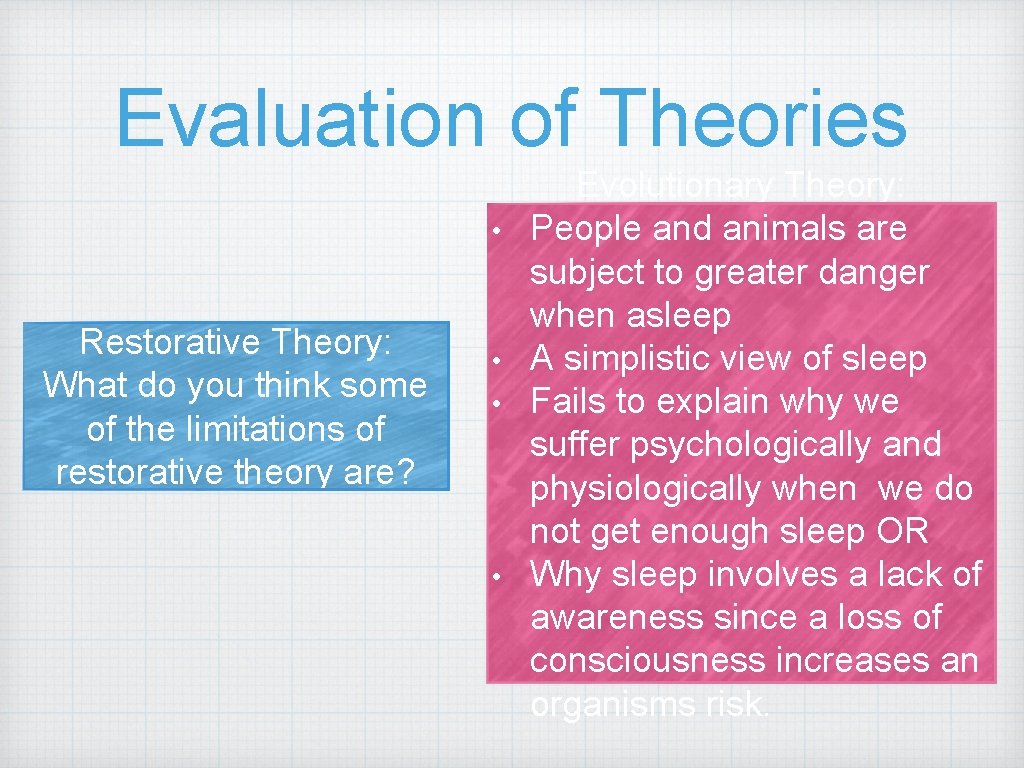 Evaluation of Theories • Restorative Theory: What do you think some of the limitations