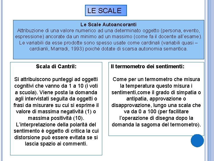 LE SCALE Le Scale Autoancoranti Attribuzione di una valore numerico ad una determinato oggetto