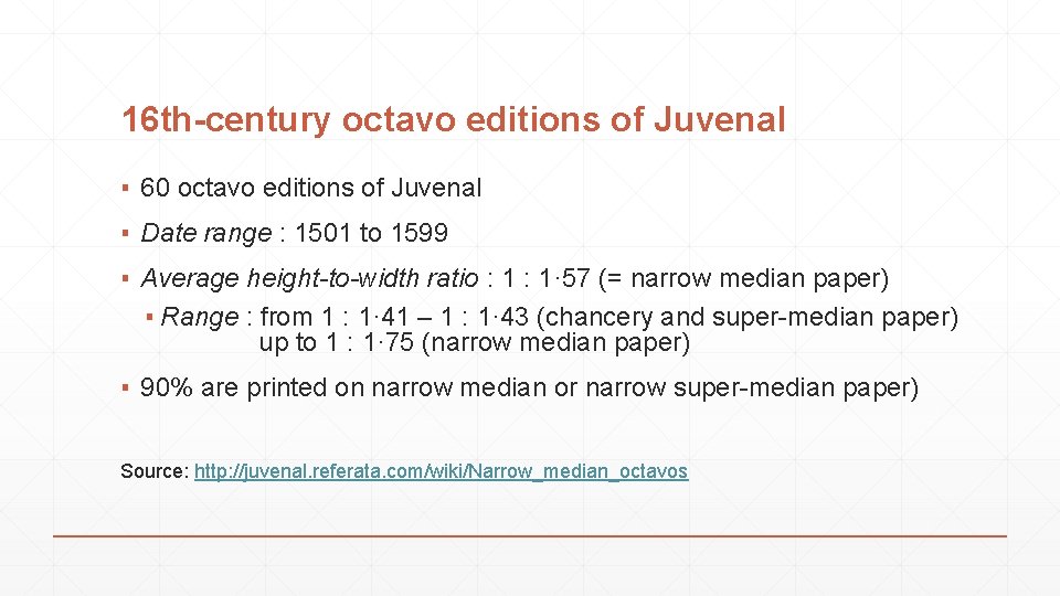 16 th-century octavo editions of Juvenal ▪ 60 octavo editions of Juvenal ▪ Date