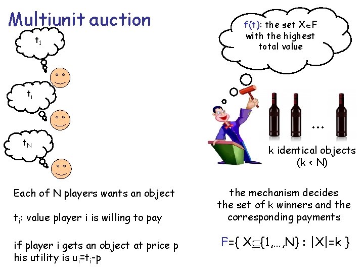 Multiunit auction t 1 f(t): the set X F with the highest total value