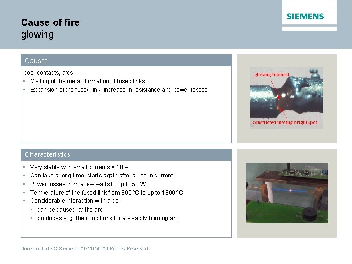 Cause of fire glowing Causes poor contacts, arcs • Melting of the metal, formation