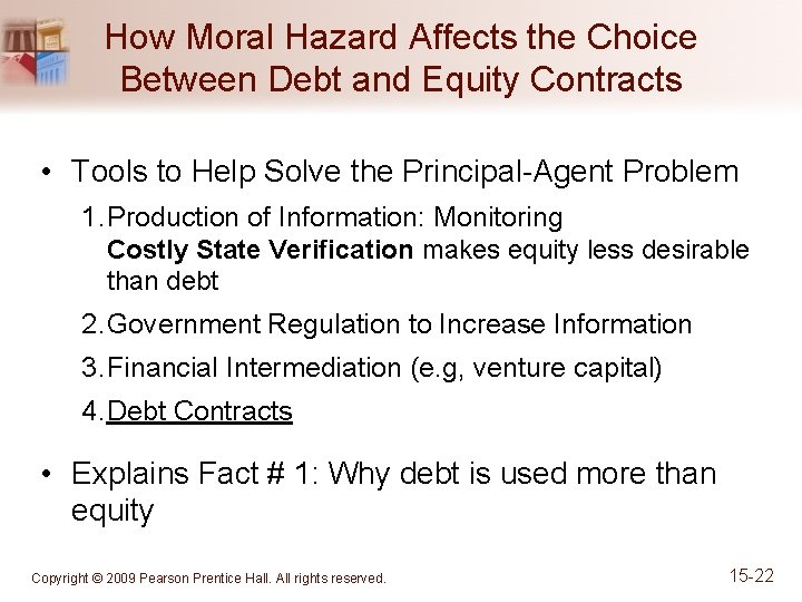 How Moral Hazard Affects the Choice Between Debt and Equity Contracts • Tools to