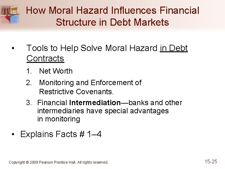 How Moral Hazard Influences Financial Structure in Debt Markets • Tools to Help Solve