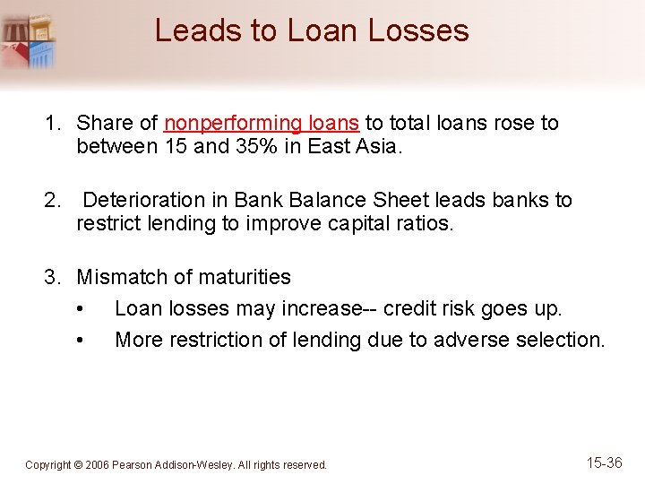 Leads to Loan Losses 1. Share of nonperforming loans to total loans rose to