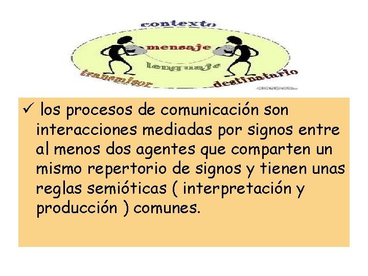 ü los procesos de comunicación son interacciones mediadas por signos entre al menos dos