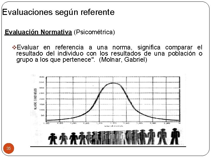 Evaluaciones según referente Evaluación Normativa (Psicométrica) v. Evaluar en referencia a una norma, significa