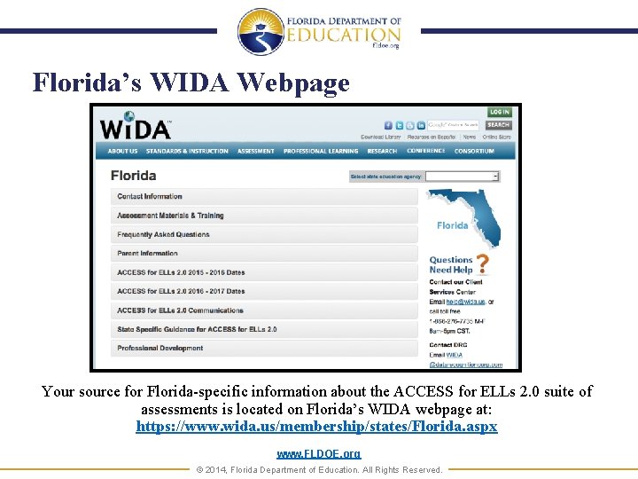 Florida’s WIDA Webpage Your source for Florida-specific information about the ACCESS for ELLs 2.