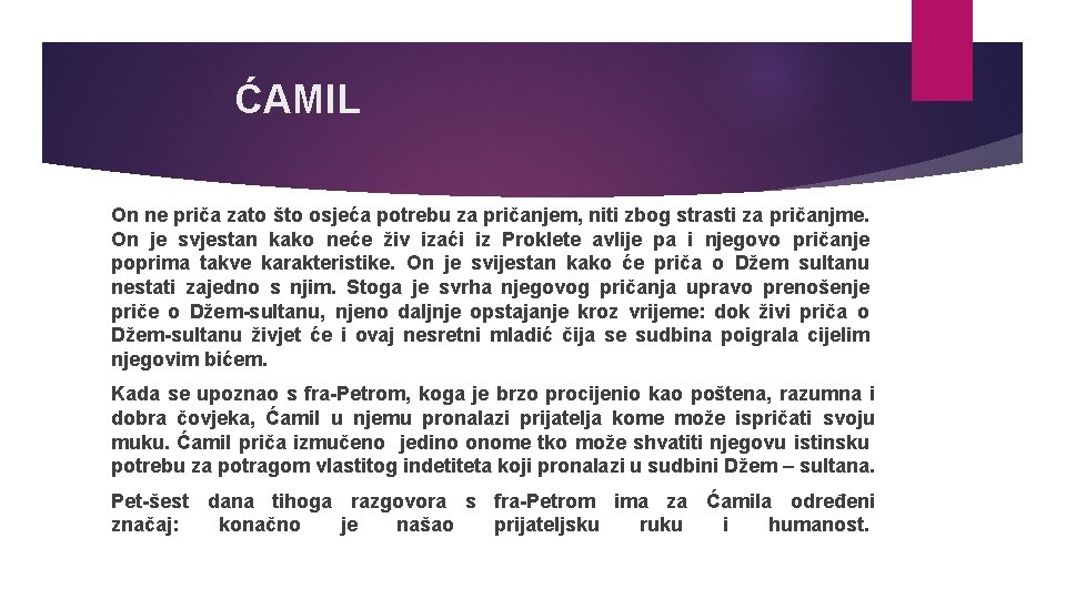 ĆAMIL On ne priča zato što osjeća potrebu za pričanjem, niti zbog strasti za