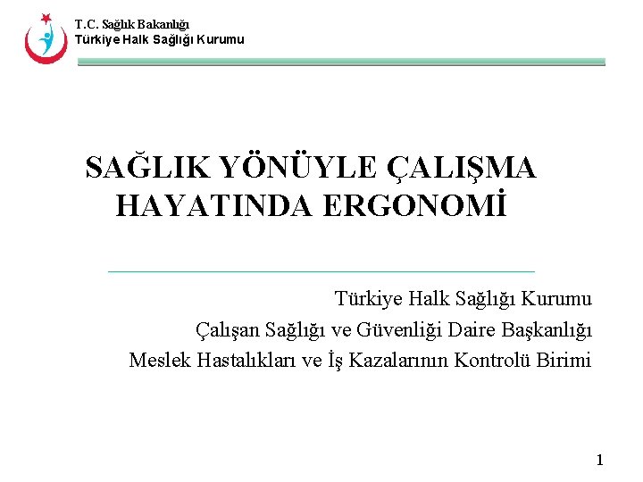 T. C. Sağlık Bakanlığı Türkiye Halk Sağlığı Kurumu SAĞLIK YÖNÜYLE ÇALIŞMA HAYATINDA ERGONOMİ Türkiye
