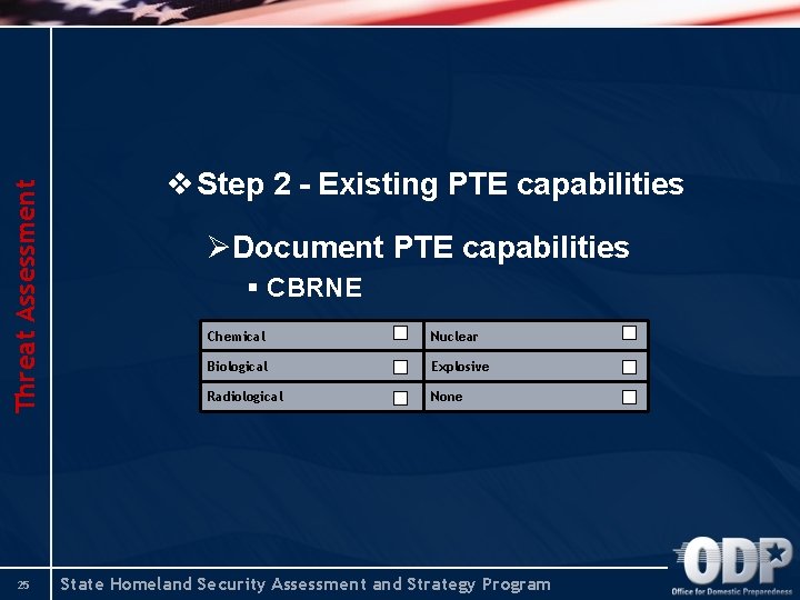 Threat Assessment 25 v Step 2 - Existing PTE capabilities ØDocument PTE capabilities § Threat Assessment 25 v Step 2 - Existing PTE capabilities ØDocument PTE capabilities §