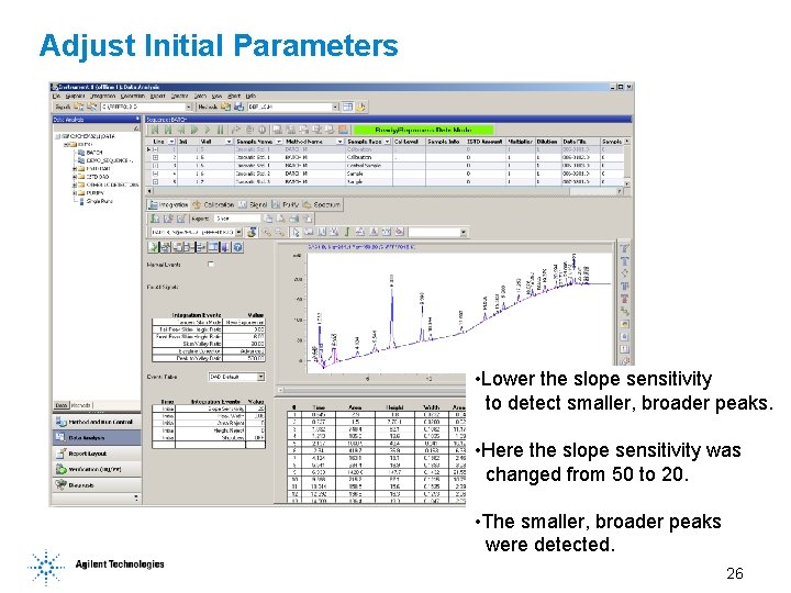 Adjust Initial Parameters • Lower the slope sensitivity to detect smaller, broader peaks. • Adjust Initial Parameters • Lower the slope sensitivity to detect smaller, broader peaks. •