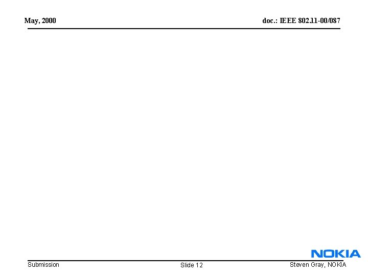 May, 2000 Submission doc. : IEEE 802. 11 -00/087 Slide 12 Steven Gray, NOKIA