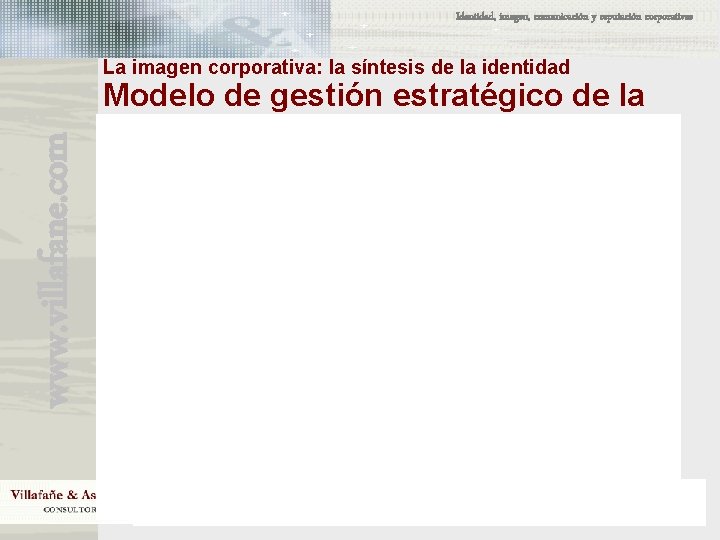 Identidad, imagen, comunicación y reputación corporativas www. villafane. com La imagen corporativa: la síntesis Identidad, imagen, comunicación y reputación corporativas www. villafane. com La imagen corporativa: la síntesis