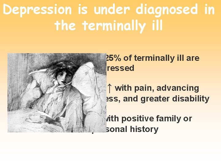 Depression is under diagnosed in the terminally ill § 20 -25% of terminally ill