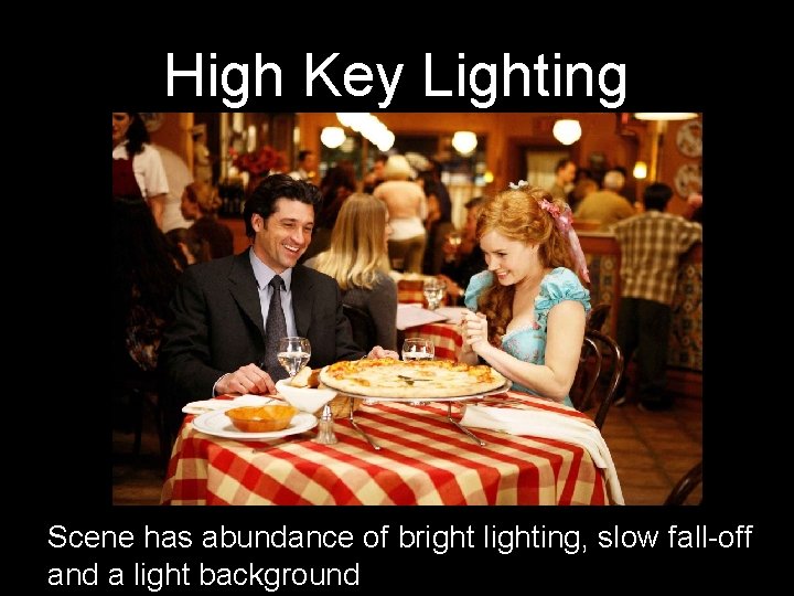 High Key Lighting Scene has abundance of bright lighting, slow fall-off and a light