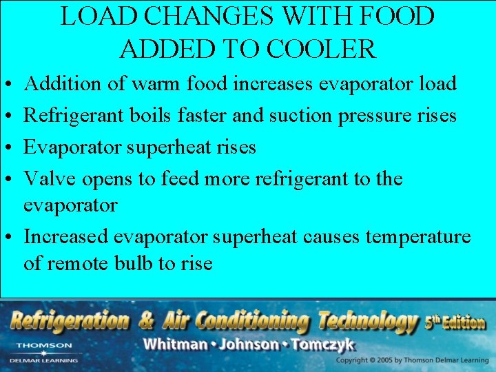 LOAD CHANGES WITH FOOD ADDED TO COOLER • • Addition of warm food increases