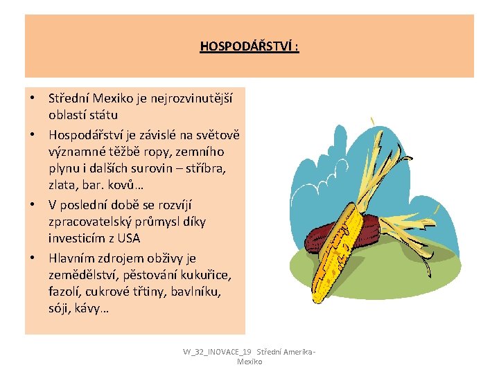 HOSPODÁŘSTVÍ : • Střední Mexiko je nejrozvinutější oblastí státu • Hospodářství je závislé na