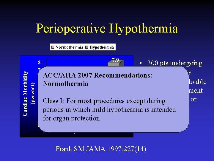 Perioperative Hypothermia • 300 pts undergoing general surgery ACC/AHA 2007 Recommendations: • Randomized, double
