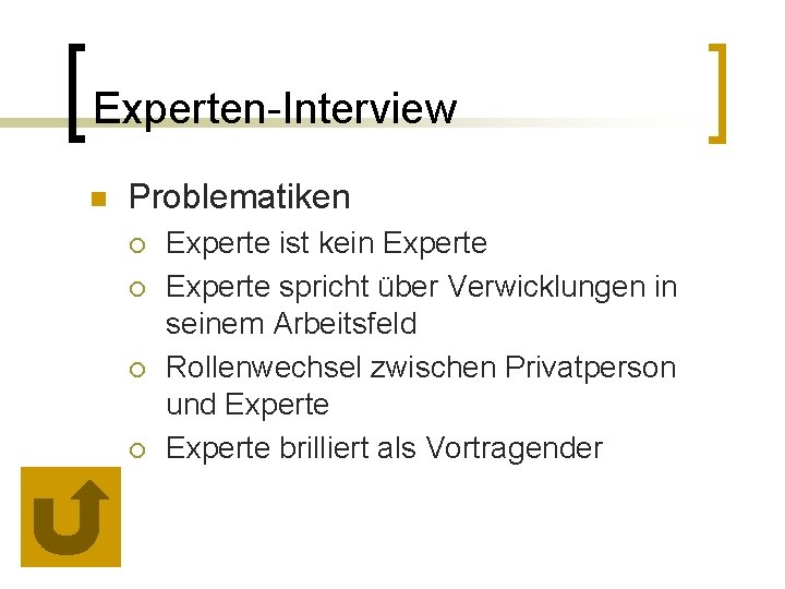 Experten-Interview n Problematiken ¡ ¡ Experte ist kein Experte spricht über Verwicklungen in seinem