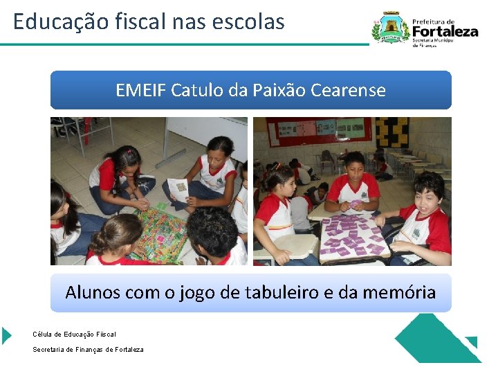 Educação fiscal nas escolas EMEIF Catulo da Paixão Cearense Alunos com o jogo de