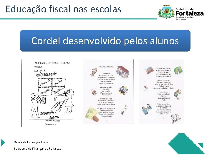 Educação fiscal nas escolas Cordel desenvolvido pelos alunos Célula de Educação Fiiscal Secretaria de