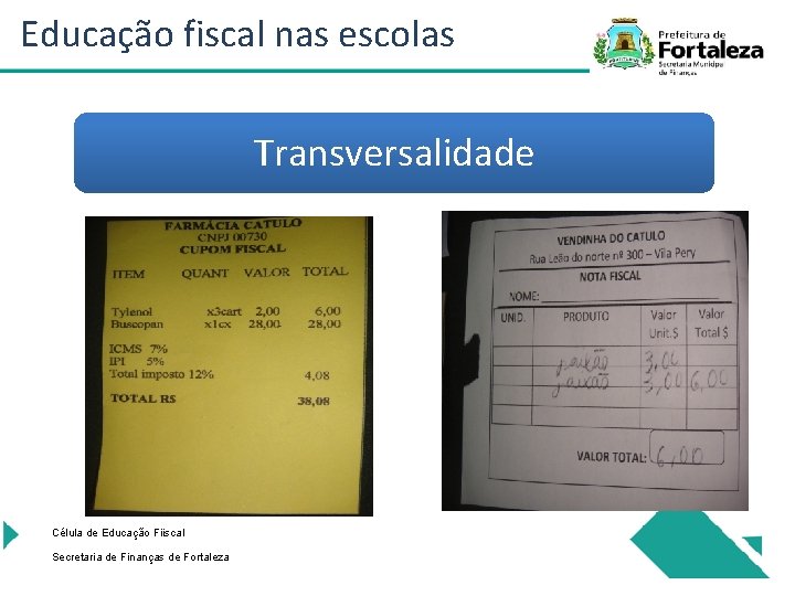 Educação fiscal nas escolas Transversalidade Célula de Educação Fiiscal Secretaria de Finanças de Fortaleza