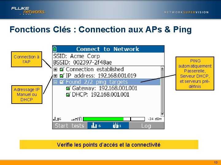 Fonctions Clés : Connection aux APs & Ping Connection à l’AP PING automatiquement Passerelle,