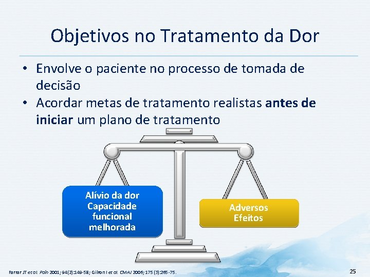 Objetivos no Tratamento da Dor • Envolve o paciente no processo de tomada de