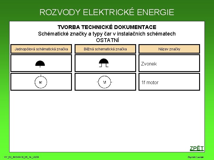 ROZVODY ELEKTRICKÉ ENERGIE TVORBA TECHNICKÉ DOKUMENTACE Schématické značky a typy čar v instalačních schématech ROZVODY ELEKTRICKÉ ENERGIE TVORBA TECHNICKÉ DOKUMENTACE Schématické značky a typy čar v instalačních schématech