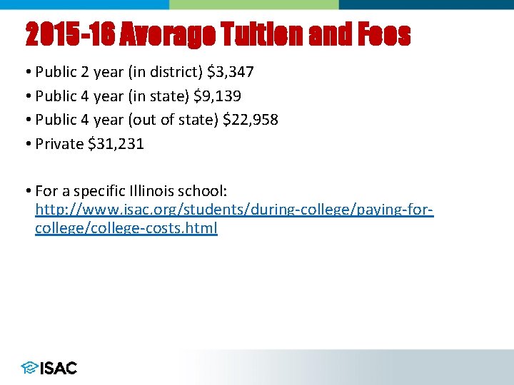 2015 -16 Average Tuition and Fees • Public 2 year (in district) $3, 347