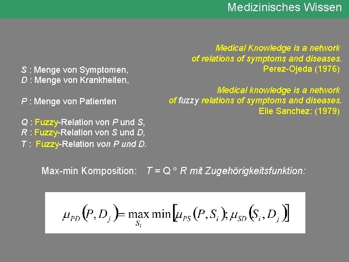 Medizinisches Wissen S : Menge von Symptomen, D : Menge von Krankheiten, P :