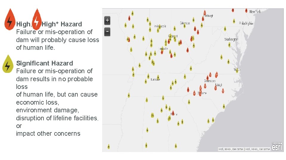 High, High* Hazard Failure or mis-operation of dam will probably cause loss of human