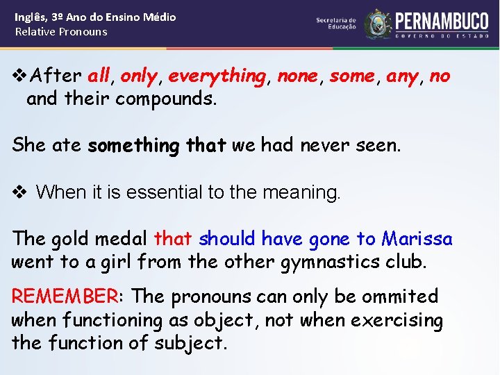 Inglês, 3º Ano do Ensino Médio Relative Pronouns After all, only, everything, none, some,