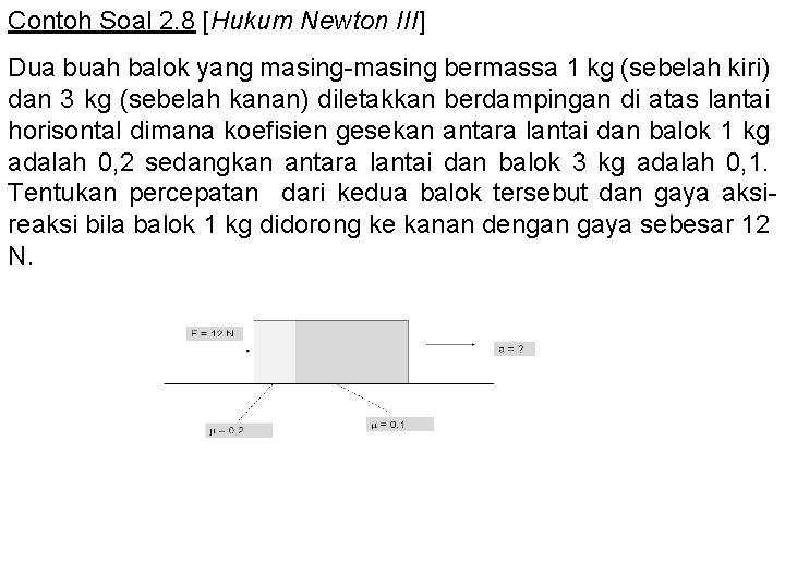 Contoh Soal 2. 8 [Hukum Newton III] Dua buah balok yang masing-masing bermassa 1