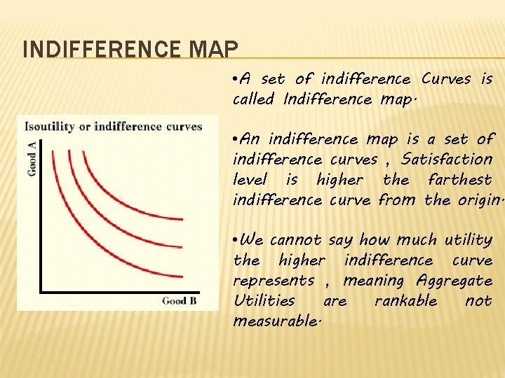 INDIFFERENCE MAP • A set of indifference Curves is called Indifference map. • An
